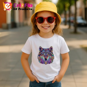 Tricou Lup artistic cu blana curcubeu si privire intensa Copii | Dama | Barbat - Img 11