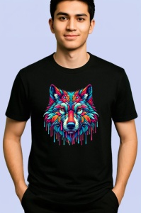 Tricou Lup cu pete de culoare si fundal alb Copii | Dama | Barbat, culoare negru - Img 2