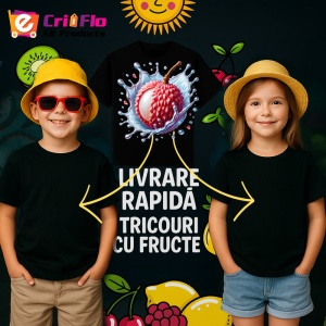 Tricou Lychee si valuri dulci, Fructe, Copii | Dama, culoare negru - Img 6