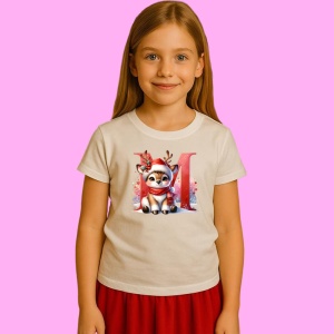 Tricou M Litera Craciun Cu Ren Si Fulgi, din bumbac 100% Copii | Dama | Barbat