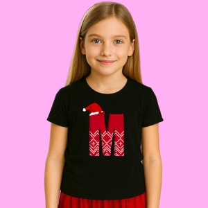 Tricou M Litera Rosie Cu Caciulita Si Inimioare Albe, din bumbac 100% Copii | Dama | Barbat