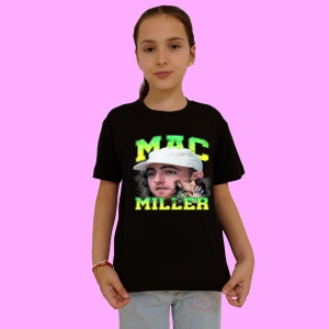 Tricou Mac Miller Portret artistic, muzica Rap, Dama | Barbat | Copii, Culoare Negru - Img 2
