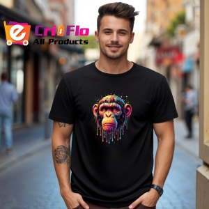Tricou Maimuta realista in stil pop art fundal alb Copii | Dama | Barbat, culoare negru - Img 6
