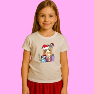 Tricou Mama Bluey Cu Copii Si Bagaje, din bumbac 100%, tricou alb, Copii | Dama | Barbat - Img 2