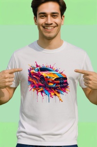Tricou Masina de curse in miscare graffiti colorat Copii | Dama | Barbat - Img 2