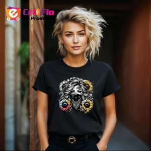 Tricou Masked woman flower eyes tattoo, femeie cu masca si tatuaj ochi de flori, Copii | Dama | Barbat , tricou negru - Img 8
