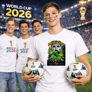 Tricou Mathew Ryan Australia World Cup Fifa 2026, din bumbac 100%, tricou alb, Copii | Dama | Barbat - Img 7
