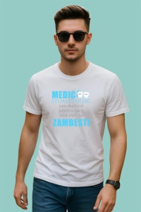 Tricou Medic Stomatolog Zambesti Design Albastru, din bumbac 100% , tricou alb pentru Dama | Barbat - Img 2
