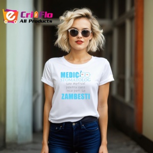 Tricou Medic Stomatolog Zambesti Design Albastru, din bumbac 100% , tricou alb pentru Dama | Barbat - Img 4