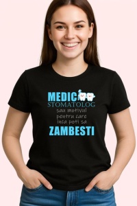 Tricou Medic Stomatolog Zambesti Design Albastru, din bumbac 100%, tricou negru Dama | Barbat - Img 2