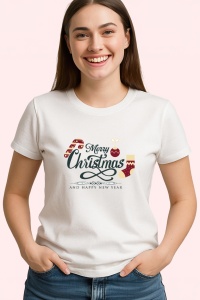 Tricou Merry Christmas Elegant, din bumbac 100%, tricou alb, Dama | Barbat - Img 2