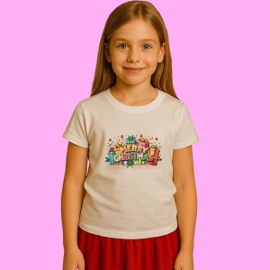 Tricou Merry Christmas Text Cu Buline Colorate, din bumbac 100%, tricou alb, Copii | Dama | Barbat - Img 2