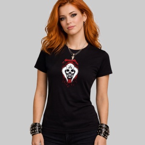 Tricou Metallica Craniu Gluga Rosie, din bumbac 100%, tricou negru, Dama | Barbat - Img 3