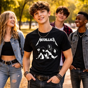 Tricou Metallica Poza Clasica Trupa, din bumbac 100%, tricou negru, Dama | Barbat - Img 4