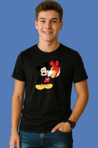 Tricou Mickey Cu Cadou Rosu, din bumbac 100% Copii | Dama | Barbat - Img 2