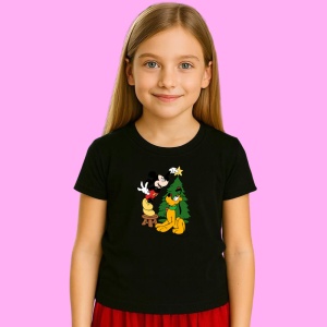 Tricou Mickey Cu Pluto Langa Brad Craciun, din bumbac 100% Copii | Dama | Barbat