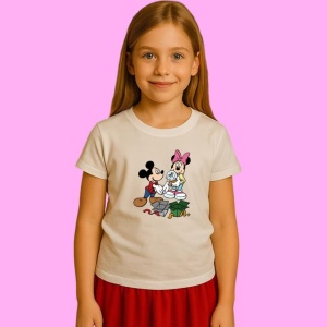 Tricou Mickey Minnie Si Copil Craciun, din bumbac 100%, tricou alb, Copii | Dama | Barbat - Img 2