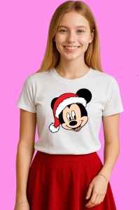 Tricou Mickey Mos Craciun Rosu, din bumbac 100%, tricou alb, Copii | Dama | Barbat - Img 3