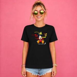 Tricou Mickey Mouse Logo Abstract Paint Drip Negru Galben Rosu Urban Style, din bumbac 100%, tricou negru, Copii | Dama | Barbat - Img 2