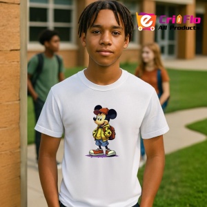 Tricou Mickey streetwear cu hanorac si rucsac rosu Copii | Dama | Barbat Barbat - Img 8