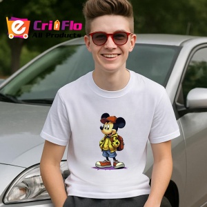 Tricou Mickey streetwear cu hanorac si rucsac rosu Copii | Dama | Barbat Barbat - Img 9