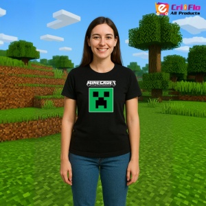 Tricou Minecraft Ceeper cu Logo Tricou Negru Copii | Dama | Barbat - Img 3