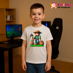 Tricou Minecraft Fermier Cu Tarnacop Tricou Alb Copii | Dama | Barbat - Img 8