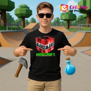 Tricou Minecraft TNT Alert Tricou Negru Copii | Dama | Barbat - Img 2