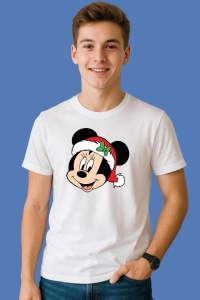 Tricou Minnie Cap Mos Craciun Fundita Verde, din bumbac 100%, tricou alb, Copii | Dama | Barbat - Img 3