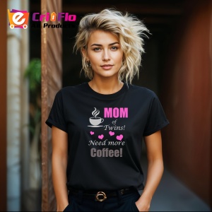 Tricou Mom Twins Need Coffee, din bumbac 100%, tricou negru, Dama | Barbat - Img 6