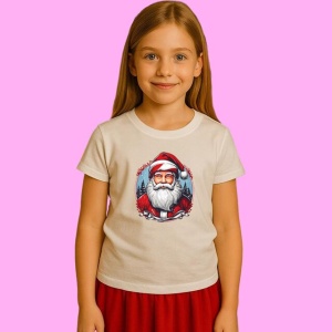 Tricou Mos Craciun Clasic Cu Caciula Rosie, din bumbac 100%, tricou alb, Copii | Dama | Barbat - Img 2