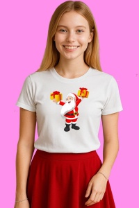 Tricou Mos Craciun Cu Cadouri In Maini, din bumbac 100%, tricou alb, Copii | Dama | Barbat - Img 3