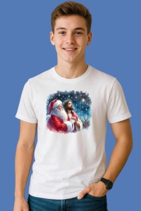 Tricou Mos Craciun Si Iisus Privind Cerul Noptii, din bumbac 100%, tricou alb, Copii | Dama | Barbat - Img 3