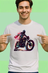 Tricou Motociclist cu vopsea stropita in fundal Copii | Dama | Barbat - Img 2