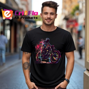 Tricou Motociclist cu vopsea stropita in fundal Copii | Dama | Barbat, culoare negru