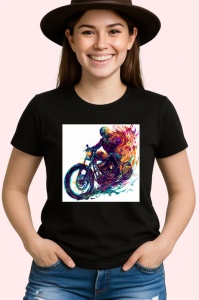 Tricou Motociclist in viteza cu efecte graffiti Copii | Dama | Barbat, culoare negru