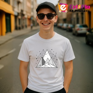 Tricou Munti Alb Negru Linii Geometrice, Copii | Dama | Barbat - Img 7