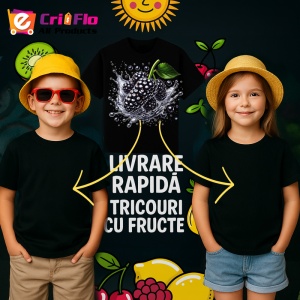 Tricou Mura si stropi intunecati, Fructe, Copii | Dama, culoare negru - Img 6