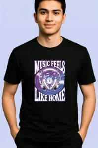 Tricou Music Feels Like Home Boxe Violet, Copii | Dama | Barbat, culoare negru - Img 2