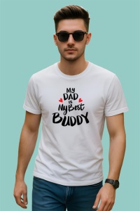 Tricou My Dad Is My Best Buddy Text Gri V1, din bumbac 100% , tricou alb pentru Barbat - Img 2