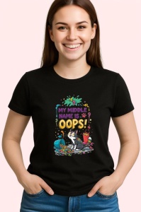 Tricou My Middle Name Is Oops Pisica, Copii | Dama | Barbat, culoare negru - Img 4