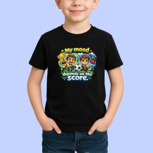 Tricou My Mood Depends On The Score Fotbal V1, din bumbac 100%, tricou negru Copii | Dama | Barbat - Img 2