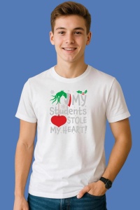 Tricou My Students Stole My Heart Grinch Christmas For Cricut, din bumbac 100%, tricou alb, Copii | Dama | Barbat - Img 2