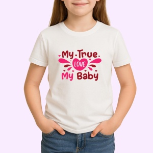 Tricou My True Love My Baby Text Roz Inimi, din bumbac 100% , tricou alb pentru Copii | Dama | Barbat - Img 2