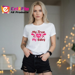 Tricou My True Love My Baby Text Roz Inimi, din bumbac 100% , tricou alb pentru Copii | Dama | Barbat - Img 7