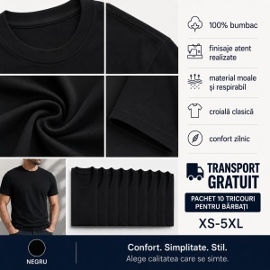 Tricou negru clasic barbat Set 10 tricouri Negre din bumbac 100%, Perfecte pentru Orice Ocazie - Img 9