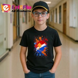 Tricou Netherlands Steag Splash Art, Copii | Dama | Barbat, culoare negru - Img 9
