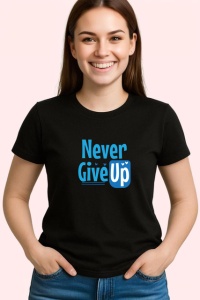Tricou Never Give Up Font Albastru V4, din bumbac 100%, tricou negru Copii | Dama | Barbat