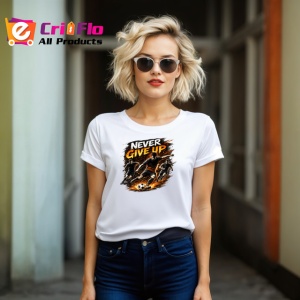 Tricou Never Give Up Fotbalist Sut Minge Foc V1, din bumbac 100% , tricou alb pentru Copii | Dama | Barbat - Img 8