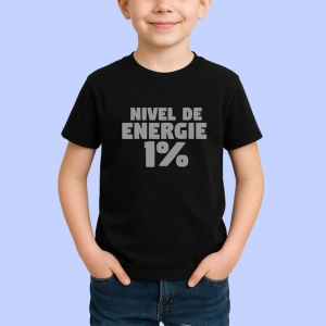 Tricou Nivel De Energie 1 La Suta Text Bold, din bumbac 100%, tricou negru Copii | Dama | Barbat - Img 2